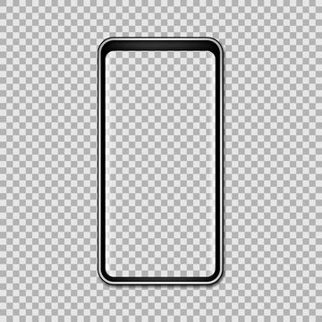 Black phone mock up with blank screen isolated on transparent background. Vector illustration.