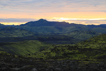 Fototapeta premium Sunset on Lakagigar in Iceland