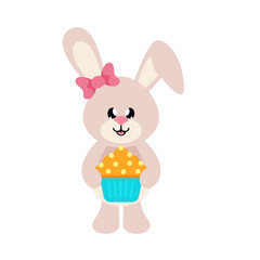 Fototapeta premium cartoon easter bunny girl with easter cake