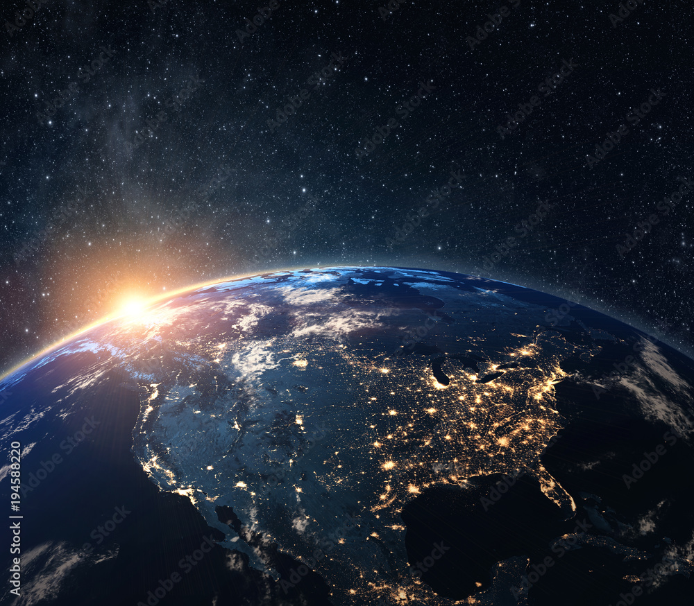 Poster planet earth from the space at night . some elements of this image furnished by nasa