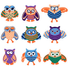 Naklejka premium Set of nine amusing owls