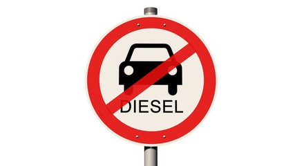 Diesel Fahrverbot Straßenschild - auf weißem Hintergrund