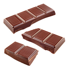 Chocolate bar. Chocolate piece. Chocolates isolated on white. With clipping path.