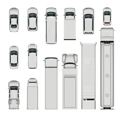 Vector cars top view. Isolated realistic vehicles on white background.