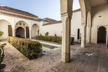  Historic monument, La Alcazaba,palatial fortification.Courtyard garden.Malaga, Spain.