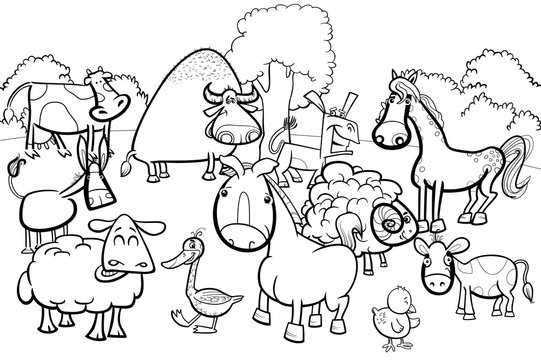 cartoon farm animal characters coloring book
