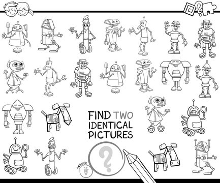 find two identical robots coloring book