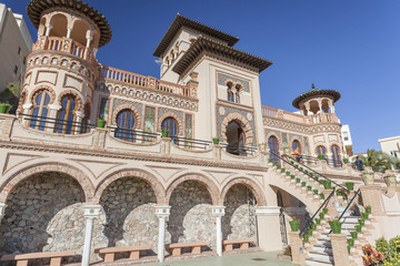 Fototapeta na wymiar Architecture, monument building, house, casa de los navajas,neo-mudejar style in Torremolinos,Spain.