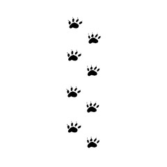 Prints black paws of the walking animal. Traces of the beast on a white background isolated.