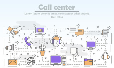 Call center concept vector flat line art illustration