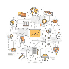 Cryptocurrency concept vector flat line art round illustration