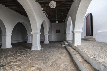  Church of santa eularia, fortified medieval building, hill of puig de missa .Santa Eularia des Riu, Ibiza, Spain.