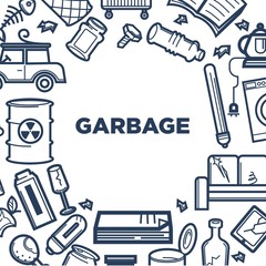 Garbage promotional poster with frame of useless trash
