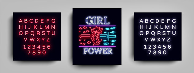 Fototapeta na wymiar Typographical slogan with a vector for printing on a T-shirt. Neon sign Symbol, illustration on the theme of feminism. Retro style neon typography. Vector illustration. Editing text neon sign