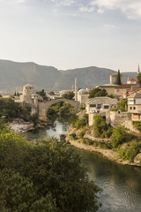 Fototapeta na wymiar Overview of the city of Mostar and its famous bridge