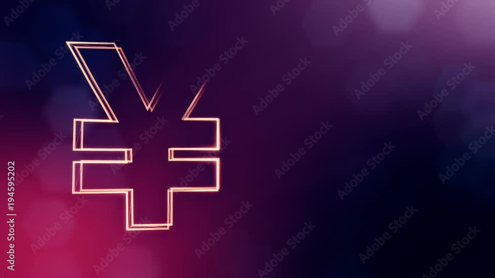 Aufkleber animation icon or emblem of japanese yen logo. background made of glow particles as vitrtual hologra