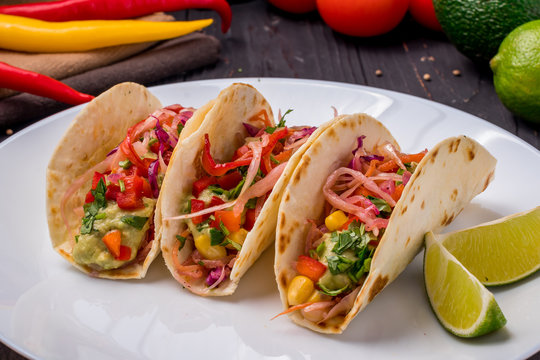 Mexican tacos with vegetables vegetarian