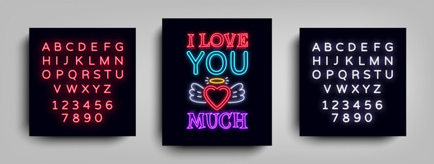 I love you so much. Fashion Slogan for printing. Neon sign, Web poster, banner in neon style. Graphic design for a print on a T-shirt. Design template. Vector illustration. Editing text neon sign