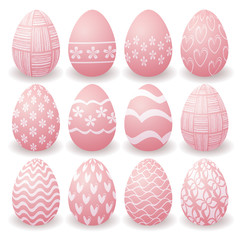set of pink Easter eggs with white patterns
