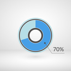 70 percent pie chart isolated symbol. Percentage vector infographics. Circle diagram sign. Business illustration icon for marketing project, finance, financial report, web, concept design, download