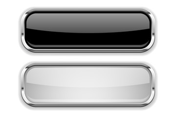 Black and white glass buttons with metal frame