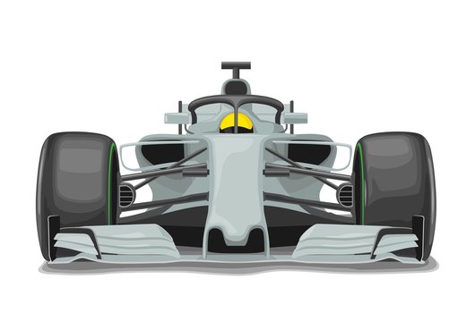 Racing silver car with protection front view. Vector flat color illustration