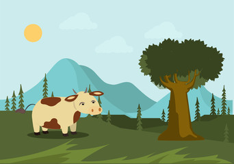 a cow with a tree