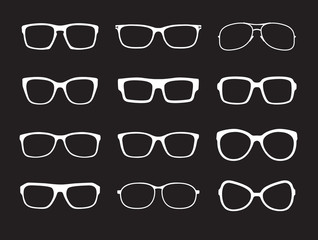 Set of white Glasses isolated. Vector Icons.