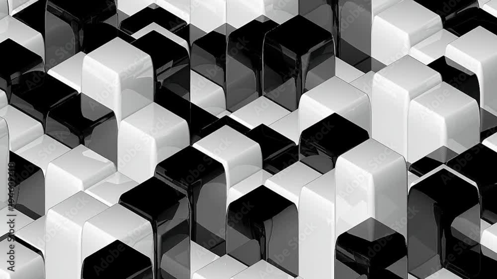 Aufkleber abstract geometric back and white cubes, optical illusion, modern computer generated 3d rendering ba
