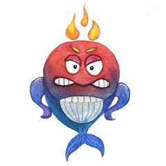 watercolor anger red whale