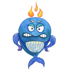 watercolor anger whale