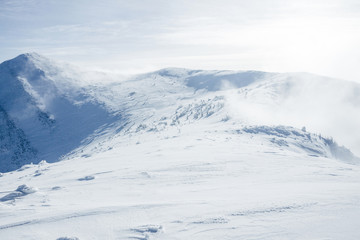 Obraz premium High Gorgany mountains during winter blizzard