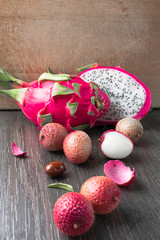exotic fruits lychees and dragon fruit