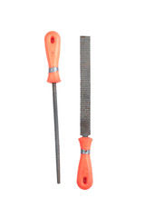 Set of Used metal file with orange handle isolated on a white background. Construction equipment