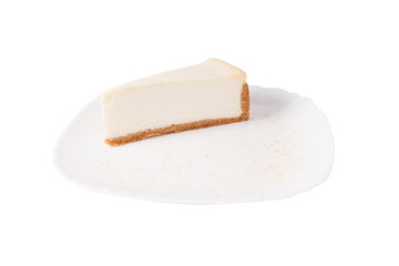 Classic cheesecake on a white plate isolated on white