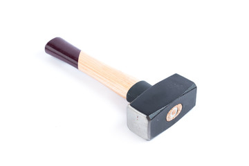 Small sledgehammer with wooden handle isolated on a white background. Construction tools. New sledgehammer.