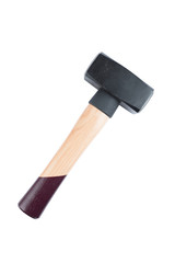 Small sledgehammer with wooden handle isolated on a white background. Construction tools. New sledgehammer.