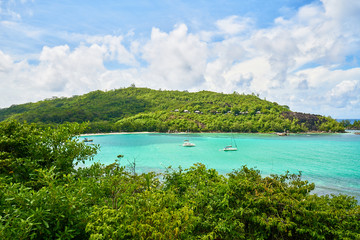 Fototapeta na wymiar View on Port launay beach from Cap ternay Road (Port Launay Marine Park) , Mahe, Seychelles
