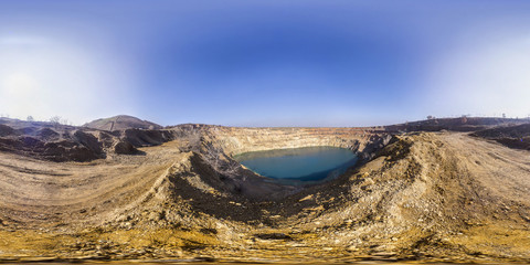 Spherical panorama of a mining crater in the Earth crust