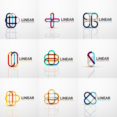 Set of abstract flower or star minimalistic linear icons, thin line geometric flat symbols for business icon design, abstract buttons or emblems