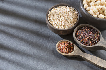 Seeds of white, red and black quinoa - Chenopodium quinoa