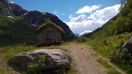 Fototapeta na wymiar Old house in the Norwegian fjord