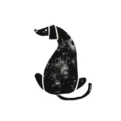 Obraz premium Linocut black-white dog with big ears sitting back. hound