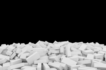 3D rendering Destruction of a white brick wall on black background
