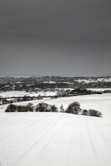 View across fields from Morley Leeds West Yorkshire after snowfall