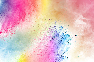 abstract color powder explosion on  white background.Freeze motion of dust splash.