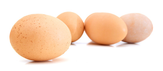 Raw eggs isolated on white background