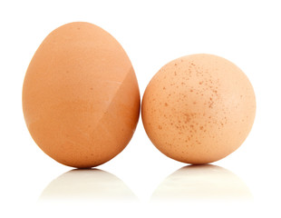 Raw eggs isolated on white background