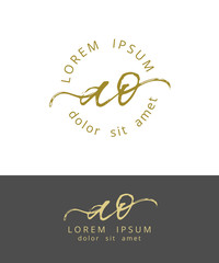 Fototapeta na wymiar A O. Initials Monogram Logo Design. Dry Brush Calligraphy Artwork