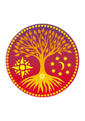 Tree of life in the round. Mandala. Symbol of life, growth, development, health. Spiritual Symbol 